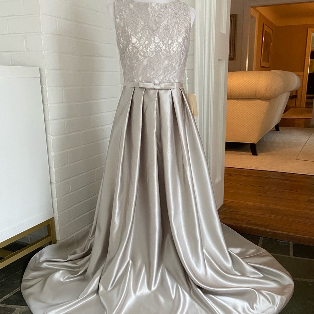 LanTing Bridal Lace Bodice Satin Skirt Full Length Sleeveless Dress/Evening Gown